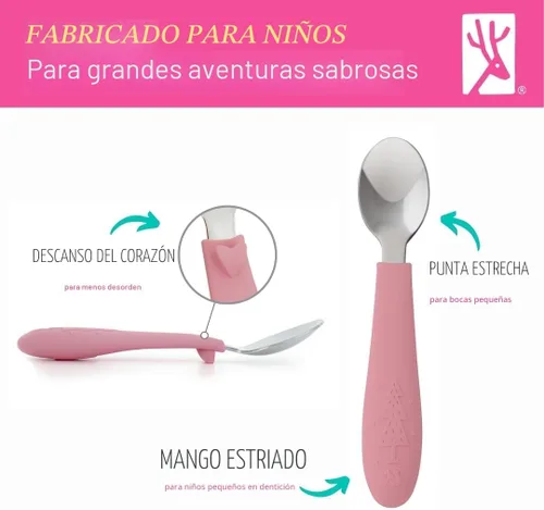 Miniatura 4 de Elk and Friends - Juego de cubiertos para niños con mango de silicona Cubiertos seguros para niños Utensilios para niños pequeños Cucharas
