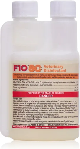 Desinfectante veterinario concentrado F10 SC para perreras, bandeja para arena, jaula, terrarios, hábitats, prácticas veterinarias - 200 ml (6.8 oz)