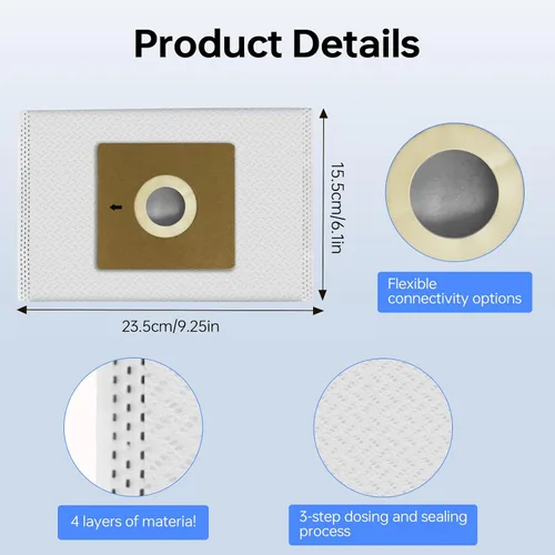 Miniatura 5 de Paquete de 6 bolsas de vacío NEN170 compatibles con aspiradora Eureka NEN170, reemplazo de bolsas de polvo de microfiltración especializadas