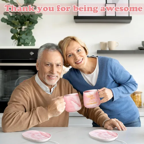 Miniatura 6 de Nitial Calentador de Café de Agradecimiento con Juego de Taza para Mujeres Taza de Mármol Rosa Placa Calentadora de Tazas Regalo de Agradecimiento