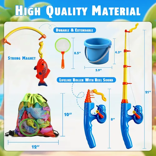 Miniatura 3 de CozyBomB™ Juego de juguetes magnéticos de pesca para niños Juego de mesa de agua, piscina para niños, caña de pescar, red, peces flotantes