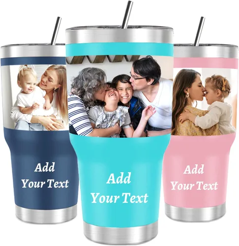 Miniatura 8 de Vaso personalizado de 40 onzas con asa y tapa con pajilla, botella de agua de acero inoxidable personalizada con nombres y flores de nacimiento