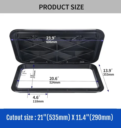 Miniatura 2 de smartmarine 24"x14" Marine Boat Deck Hatch Cover,Boat Access Hatch & Lid, 2pcs Hatch Handles Lock.Black/White Negro