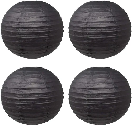 Miniatura 6 de 4 linternas de papel redondas para lámpara de papel, linternas de papel chinas, japonesas para colgar, para boda, cumpleaños, hogar, fiesta, Negro