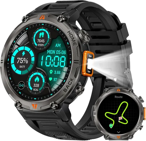 Miniatura 21 de EIGIIS Reloj inteligente militar para hombre, táctico, resistente, con linterna de llamada Bluetooth, pantalla grande de 1.45 pulgadas, monitor