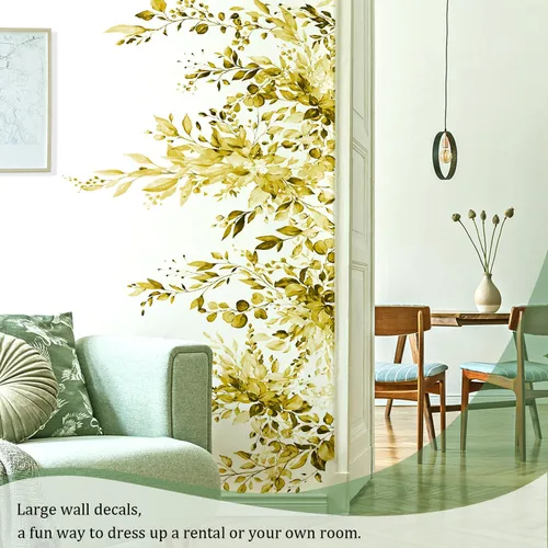 Miniatura 7 de Calcomanías de pared amarillas de hojas y plantas, despegar y pegar, calcomanías de vinilo de flores grandes, vid extraíble, decoración del hogar