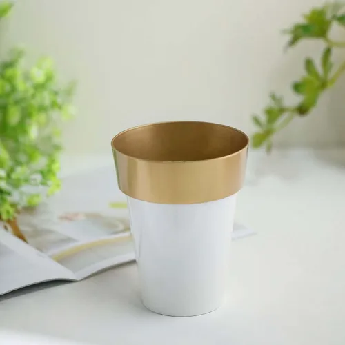 Miniatura 2 de Efavormart - Paquete de 2 macetas decorativas para interiores y jardines con borde blanco y dorado de 6 pulgadas