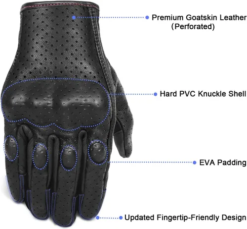 Miniatura 2 de Guantes completos de motocicleta para mujer, con nudillos reforzados, de piel blindada, para usar con pantalla táctil, S Cuero negro con línea rosa
