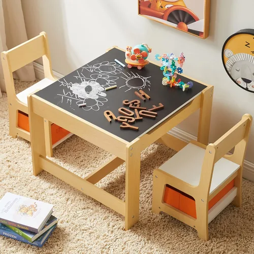 Miniatura 9 de GTOLV Juego de mesa y silla para niños, mesa de actividades de madera 3 en 1 con cajón de almacenamiento para niños pequeños, dibujo, lectura, Gris