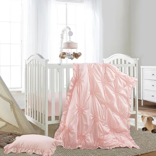Miniatura 2 de HOMBYS Juego de ropa de cama de 3 piezas para cuna de princesa rosa para niñas, juego de edredón ultra suave rosa con pliegues pellizcados