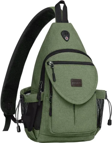 MOSISO Mochila bandolera, mochila cruzada de lona para senderismo con bolsillo antirrobo Verde militar