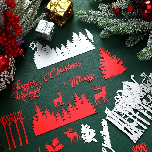 Miniatura 2 de Lasnten Troqueles de Navidad con temática navideña, troqueles de corte de metal para hacer tarjetas, palabras de Feliz Navidad, troquelados, álbumes