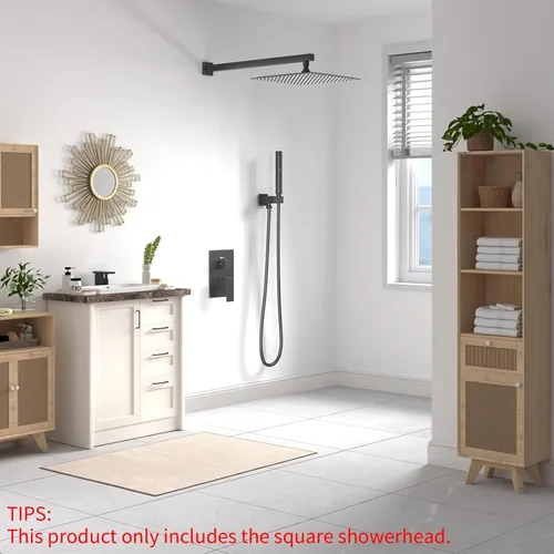 Miniatura 7 de BESy Cabezal de ducha de lluvia de 12 pulgadas, cabezal de ducha de baño cuadrado de 12" de lluvia y alta presión de acero inoxidable, ultra fino