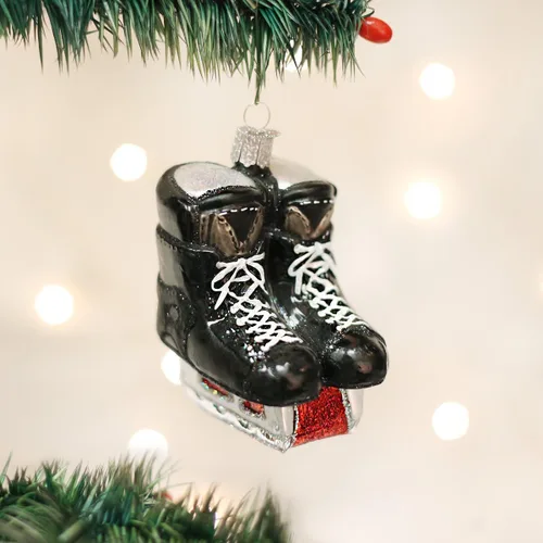 Miniatura 2 de Old World Christmas - Adornos de vidrio soplado de patines de hockey para árbol de Navidad, decoración festiva artesanal, colección deportiva