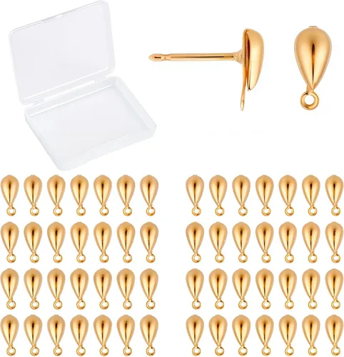 Miniatura 9 de CREATCABIN 1 caja 12 aretes de latón chapado en oro de 18 quilates de 2 tamaños, aretes tipo dormilona con circonitas cúbicas con anillos de salto