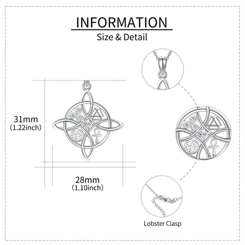 Miniatura 3 de YAFEINI Collar con dije de nudo de bruja de plata de ley, amuleto de bruja de cruz celta, regalo para mujer