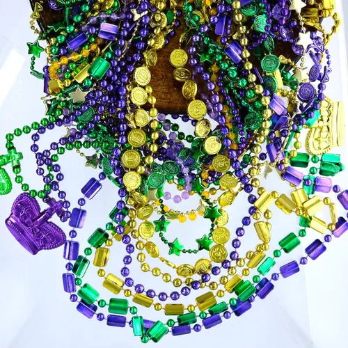 Miniatura 6 de GiftExpress 100 collares de cuentas metálicas de Mardi Gras para recuerdos, desfile de Año Nuevo, celebraciones del día de San Patricio