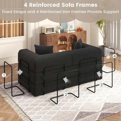 Miniatura 7 de Sofá cama convertible de 80 pulgadas, sofá cama modular 5 en 1 sin hueso con marco fijo y almohada de respaldo extraíble, sofá futón de pana lavable