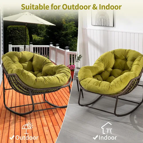 Miniatura 7 de HOMEFUN Juego de 2 mecedoras para patio al aire libre, sillas Papasan Rock de gran tamaño para interiores con cojín acolchado, asiento de huevo