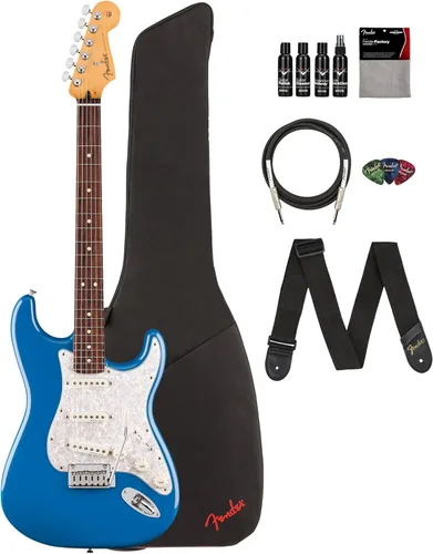 Fender Player II Stratocaster Modificada - Paquete Electric Blue con bolsa de concierto, correa, cable, paquete de 3 púas y kit de limpieza de