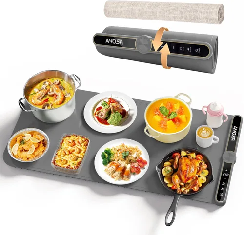 Tapete de calentamiento para alimentos, calentador eléctrico de alimentos de calentamiento rápido con 9 niveles de temperatura y temporizador de 6
