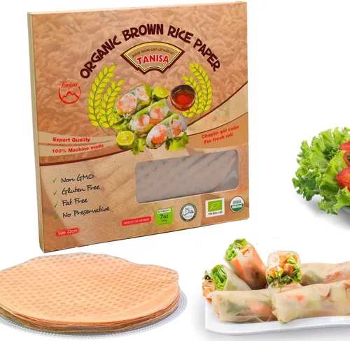 Miniatura 10 de TANISA Envoltura orgánica del papel del arroz integral, rollos frescos de los envoltorios del papel del arroz del rollo de la primavera sin gluten