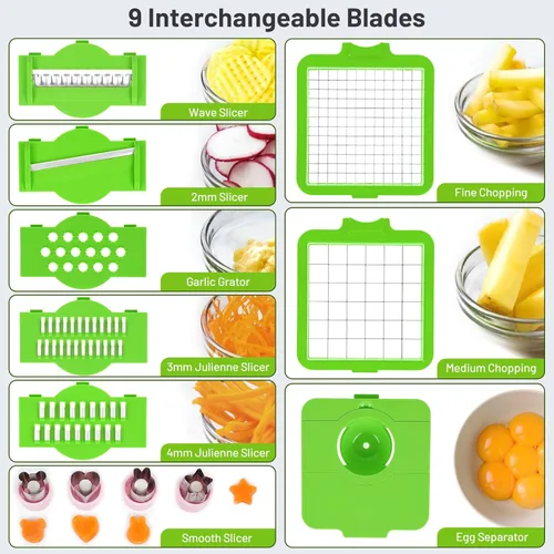 Miniatura 3 de Picador de verduras 13 en 1 Picador de cebolla · Picador de verduras con recipiente · Picador de ensalada · Cortador de patatas – Regalo