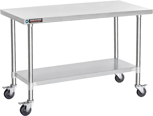 Miniatura 19 de DuraSteel Carrito de acero inoxidable NSF de 30 x 72 pulgadas, mesa de preparación de alimentos resistente con estante inferior, isla de cocina