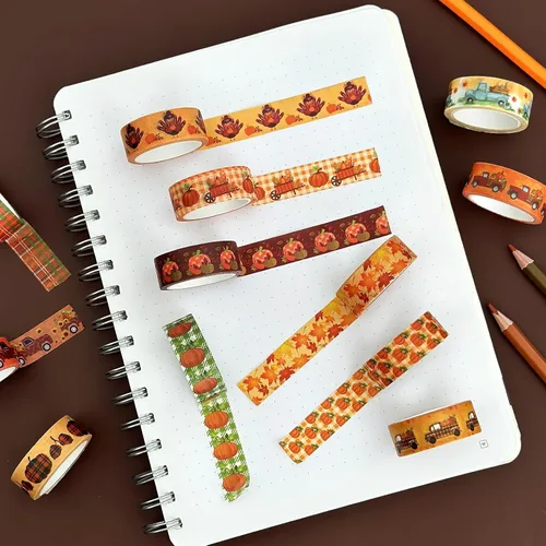 Miniatura 5 de allydrew Cinta decorativa Washi para álbumes de recortes, papelería, diario, fabricación de tarjetas (12 rollos), diversión de calabaza