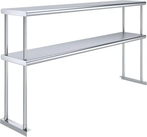 Miniatura 11 de Estante doble de acero inoxidable resistente con certificación NSF de calibre 18 con soportes para cocinas, cuartos de servicio, almacenamiento