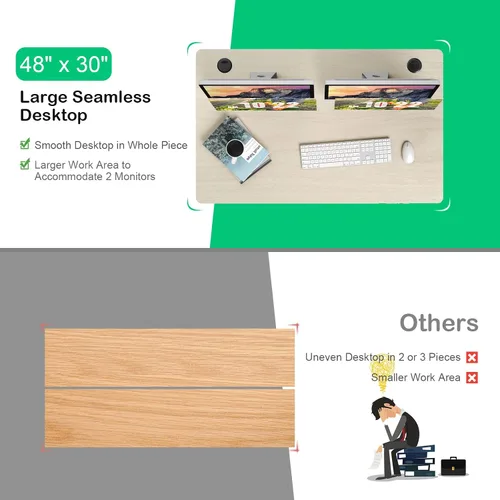 Miniatura 6 de COSTWAY Mesa universal de 48 x 30 pulgadas, escritorio de madera maciza de una sola pieza para marco de escritorio estándar y ajustable en altura