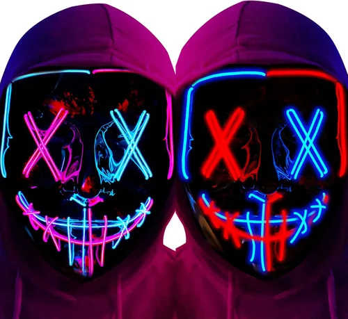 Miniatura 9 de Poptrend Máscara de Halloween con luz LED para festivales, cosplay, disfraz de Halloween, fiestas de máscaras, carnaval, regalos (azul)