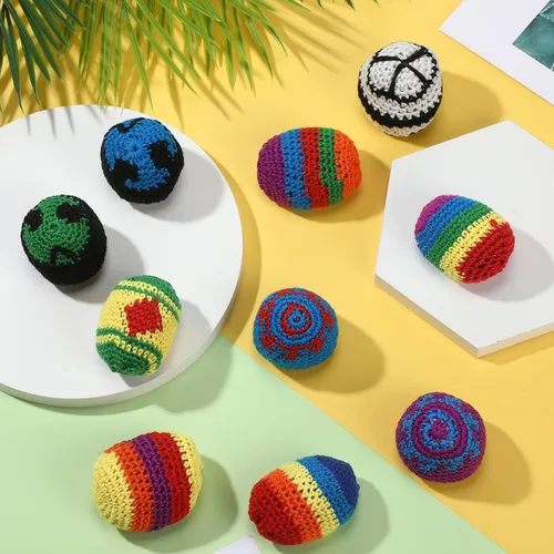 Miniatura 7 de Libima 10 unidades 10 30 Paquete de 60 bolas de patada tejidas multicolor surtidas de Kickball de punto de ganchillo patrón geométrico