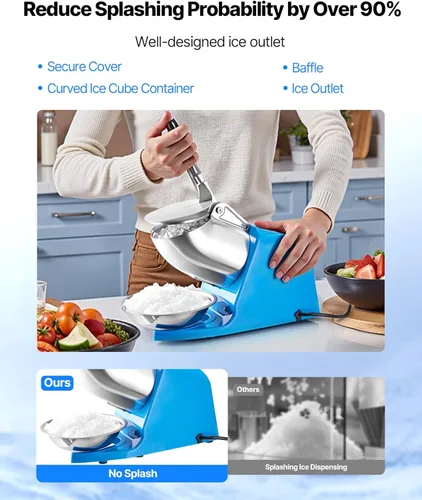 Miniatura 5 de VEVOR Máquina Trituradora de Hielo, 286 libras por hora, Fabricadora Eléctrica de Conos de Nieve de 4 Cuchillas, Máquina de Hielo Raspado de Acero