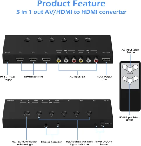 Miniatura 3 de Conmutador HDMI y AV 2 en 1 – Juega PS5 y juegos retro en 1 TV, 3 HDMI 2.0 (4K HDR) + 2 entradas RCA – Compatible con Xbox Series
