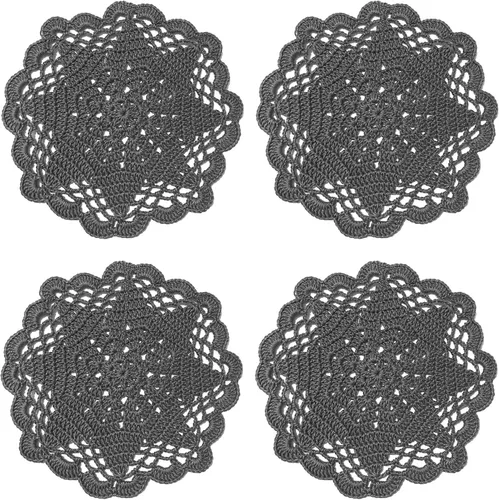 Miniatura 46 de Juego de 2 manteles individuales de encaje con diseño de flores huecas de ganchillo, manteles individuales de encaje para taza de té, aniversario