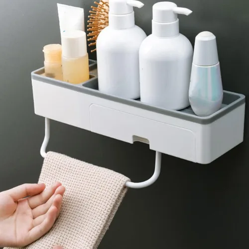 Miniatura 9 de Estante de esquina para ducha, baño, estantes flotantes, soporte para toallas de baño, estantes ajustables, riel para colgar en la pared
