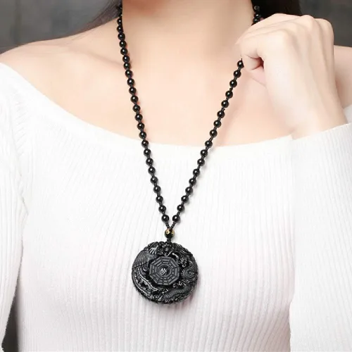 Miniatura 7 de Collar de obsidiana negra con dije de protección de amuleto de la suerte con cadena de cuentas extendida, piedra de cristal curativa, collares