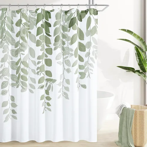 Miniatura 30 de BOODII Cortinas de ducha negras de 36 x 72 pulgadas, cortina de ducha de eucalipto de primavera para baño, cortina de baño con textura de flameado