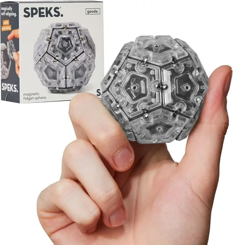 Speks Geode - Esfera magnética antiestrés, juego de 12 piezas con diseño de pentágonos, color gris pizarra; divertido juguete de escritorio para