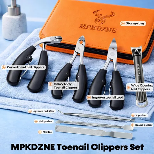 Miniatura 8 de Cortaúñas de pies resistentes 2026 para uñas gruesas, kit de pedicura 7 en 1 con receptor para personas mayores y hombres, juego profesional