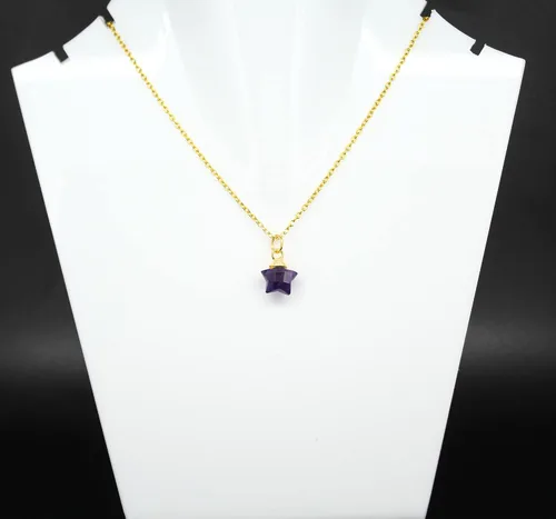 Miniatura 2 de Collar con colgante de estrella chapada en oro de 14 quilates, hecho a mano, hipoalergénico, pequeña estrella envuelta en alambre con cadena