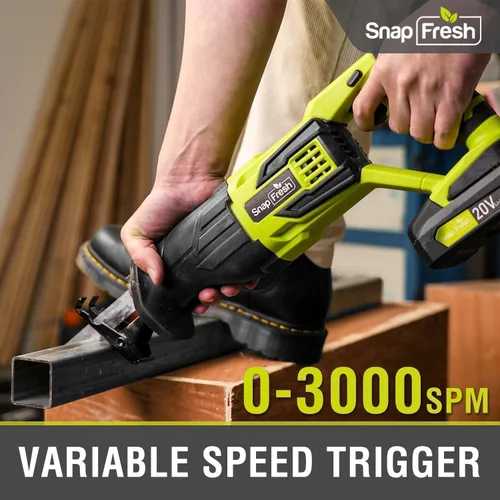 Miniatura 6 de SnapFresh Sierra Recíproca Inalámbrica de 20V – 3000 SPM, Gatillo de Velocidad Variable, Cambio de Hoja sin Herramientas, Luz LED, Ligera y Compacta