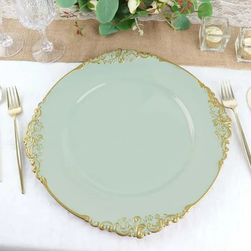 Miniatura 14 de Tableclothsfactory Paquete de 6 platos barrocos redondos de oro transparente de 13 pulgadas, borde en relieve de hojas para decoración de mesa