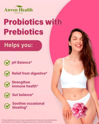Miniatura 3 de Probióticos y prebióticos para mujeres, equilibrio del pH y salud digestiva, 60 mil millones de probióticos vaginales con arándano y D-manosa