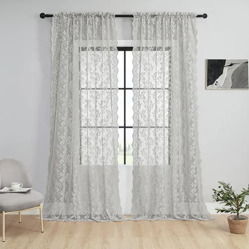 Miniatura 18 de Cortinas de encaje transparentes FOLKSIDE de 72 pulgadas de largo, juego de 2 cortinas florales victorianas de paisley para sala de estar, recámara