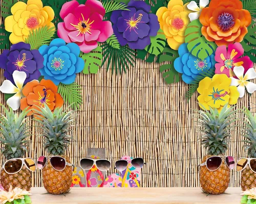 Miniatura 3 de VitalCozy Telón de fondo hawaiano para fotografía de playa de 7 x 5 pies, decoración de fiesta de Aloha Luau, flores de hibisco tropical, hojas