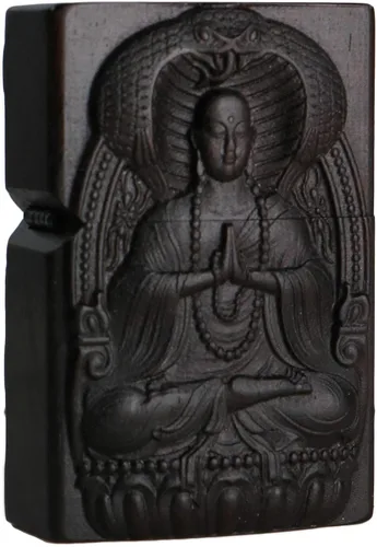 Miniatura 47 de Carcasa exterior tallada en madera negra de ébano natural para kit de inserción Zippo (Kwan Yin Goddess Dragon Phoenix)