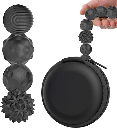Bolas de estrés de silicona BUSOHA - Paquete de 4 juguetes antiestrés, bolas de estrés para adultos, juguetes sensoriales de piedra para viajes para