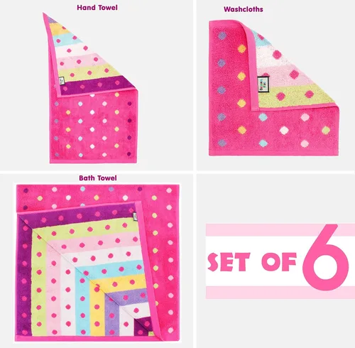 Miniatura 5 de ORIGINAL KIDS Juego de 6 toallas – Bath Time Sugar & Spice – 2 toallas, 2 toallas de mano y 2 paños – 100% algodón jacquard suave absorbente toalla